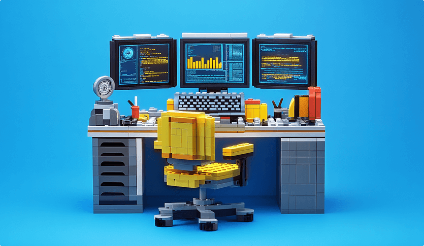An image of a work station made of Lego 